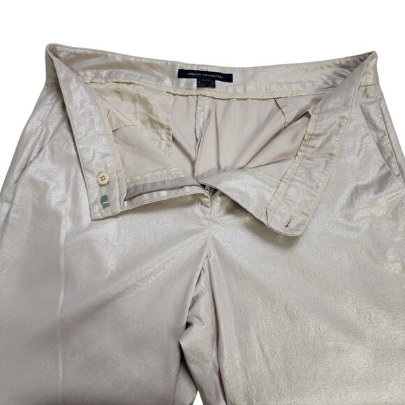 French Connection Womens Shimmer Trouser Pants Size 10 Cream Metallic Ankle - Picture 5 of 12